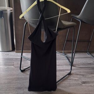 Wilfred Black Halter Twist Ribbed Knit Dress